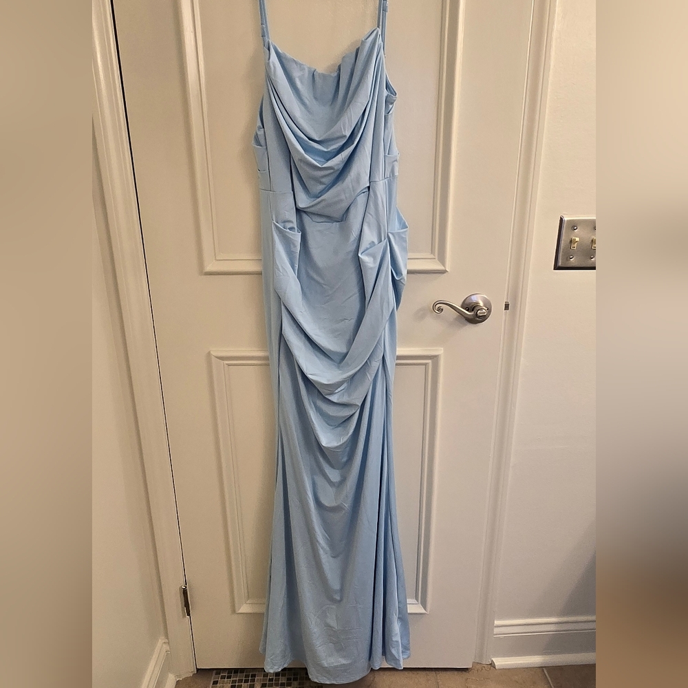 Elegant Light Blue Draped Gown
